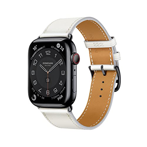 DONEGANI LB1 Armband Kompatibel mit Apple Watch Leder Band Series Ultra 9 8 7 6 5 4 3 2 1 SE 49mm 45mm 44mm 42mm 41mm 40mm 38mm damen herren Strap in farbe Weiß von DONEGANI