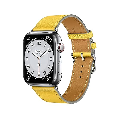 DONEGANI LB1 Armband Kompatibel mit Apple Watch Leder Band Series Ultra 9 8 7 6 5 4 3 2 1 SE 49mm 45mm 44mm 42mm 41mm 40mm 38mm damen herren Strap in farbe Zitronengelb von DONEGANI