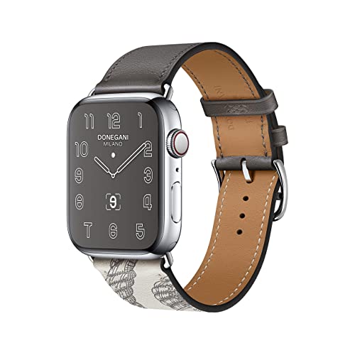 DONEGANI LB1 Armband für Apple Watch Leder Band Ultra 2 49mm, Series 10 46mm, 9 8 7 45mm 41mm, SE 6 5 4 44mm 40mm, 3 2 1 42mm 38mm damen herren Strap beton Weiß von DONEGANI