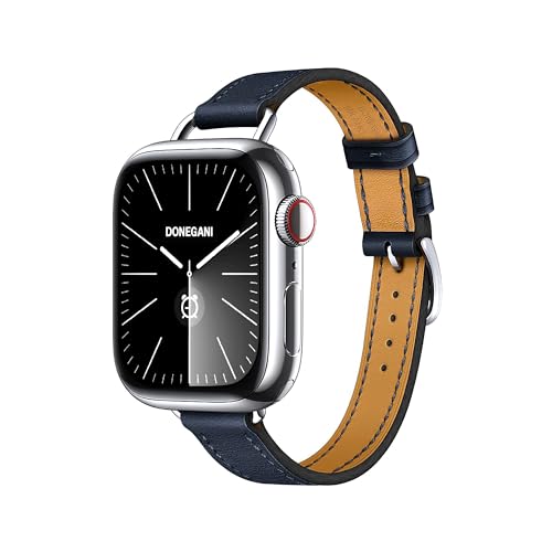 DONEGANI LB2 Armband Kompatibel mit Apple Watch Leder Band Series Ultra 9 8 7 6 5 4 3 2 1 SE 49mm 45mm 44mm 42mm 41mm 40mm 38mm damen herren Strap in farbe Dunkles Navyblau von DONEGANI