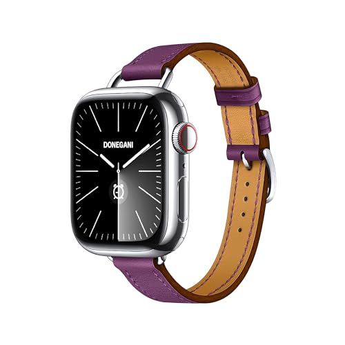 DONEGANI LB2 Armband Kompatibel mit Apple Watch Leder Band Series Ultra 9 8 7 6 5 4 3 2 1 SE 49mm 45mm 44mm 42mm 41mm 40mm 38mm damen herren Strap in farbe Lila von DONEGANI