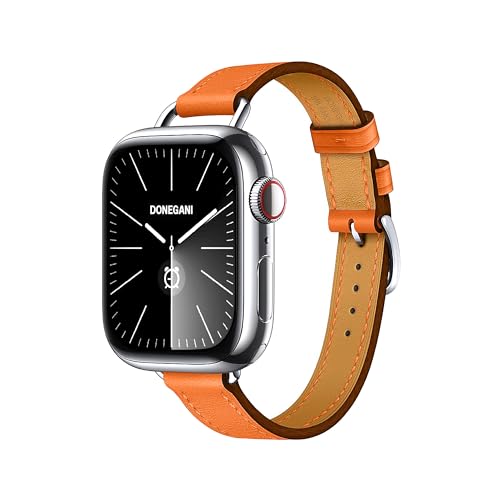 DONEGANI LB2 Armband Kompatibel mit Apple Watch Leder Band Series Ultra 9 8 7 6 5 4 3 2 1 SE 49mm 45mm 44mm 42mm 41mm 40mm 38mm damen herren Strap in farbe Orange von DONEGANI