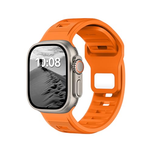 DONEGANI MC1 OT Armband Kompatibel mit Apple Watch Band Sport Series Ultra 9 8 7 6 5 4 3 2 1 SE 49mm 45mm 44mm 42mm 41mm 40mm 38mm Damen Herren Silikon Strap in farbe Orange von DONEGANI