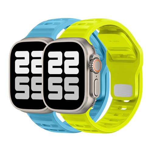 DONEGANI UC2 Armband für Apple Watch Band Ultra 2 49mm, Series 10 46mm, 9 8 7 45mm 41mm, SE 6 5 4 44mm 40mm, 3 2 1 42mm 38mm Damen Herren Sport Silikon Strap, Ozeanblau/Fluoreszierendes Gelb DONEGANI UC2 Armband für Apple Watch Band Ultra 2 49mm, Series 10 46mm, 9 8 7 45mm 41mm, SE 6 5 4 44mm 40mm, 3 2 1 42mm 38mm Damen Herren Sport Silikon Strap, Ozeanblau/Fluoreszierendes Gelb von DONEGANI