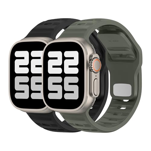 DONEGANI UC2 Armband für Apple Watch Band Ultra 2 49mm, Series 10 46mm, 9 8 7 45mm 41mm, SE 6 5 4 44mm 40mm, 3 2 1 42mm 38mm Damen Herren Sport Silikon Strap, Schwarz/Armeegrün DONEGANI UC2 Armband für Apple Watch Band Ultra 2 49mm, Series 10 46mm, 9 8 7 45mm 41mm, SE 6 5 4 44mm 40mm, 3 2 1 42mm 38mm Damen Herren Sport Silikon Strap, Schwarz/Armeegrün von DONEGANI