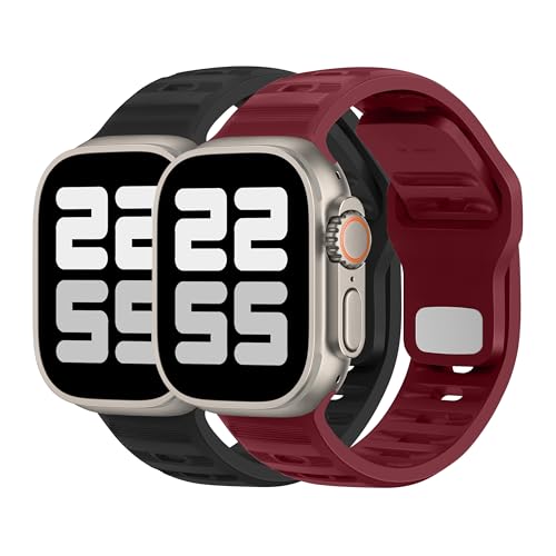 DONEGANI UC2 Armband für Apple Watch Band Ultra 2 49mm, Series 10 46mm, 9 8 7 45mm 41mm, SE 6 5 4 44mm 40mm, 3 2 1 42mm 38mm Damen Herren Sport Silikon Strap, Schwarz/Bordeauxrot DONEGANI UC2 Armband für Apple Watch Band Ultra 2 49mm, Series 10 46mm, 9 8 7 45mm 41mm, SE 6 5 4 44mm 40mm, 3 2 1 42mm 38mm Damen Herren Sport Silikon Strap, Schwarz/Bordeauxrot von DONEGANI