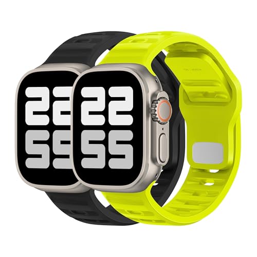 DONEGANI UC2 Armband für Apple Watch Band Ultra 2 49mm, Series 10 46mm, 9 8 7 45mm 41mm, SE 6 5 4 44mm 40mm, 3 2 1 42mm 38mm Damen Herren Sport Silikon Strap, Schwarz/Fluoreszierendes Gelb DONEGANI UC2 Armband für Apple Watch Band Ultra 2 49mm, Series 10 46mm, 9 8 7 45mm 41mm, SE 6 5 4 44mm 40mm, 3 2 1 42mm 38mm Damen Herren Sport Silikon Strap, Schwarz/Fluoreszierendes Gelb von DONEGANI