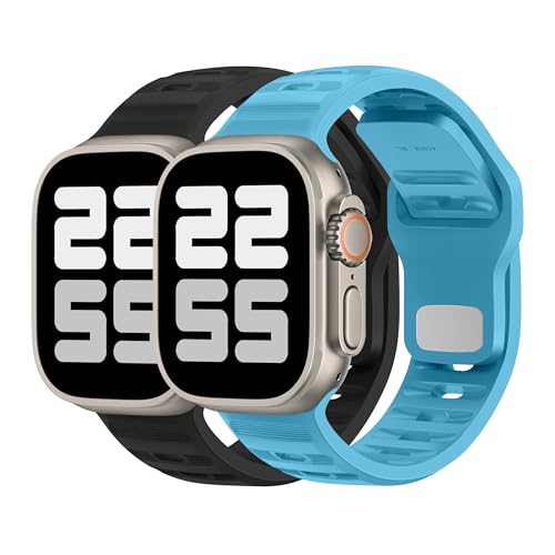 DONEGANI UC2 Armband für Apple Watch Band Ultra 2 49mm, Series 10 46mm, 9 8 7 45mm 41mm, SE 6 5 4 44mm 40mm, 3 2 1 42mm 38mm Damen Herren Sport Silikon Strap, Schwarz/Kristallmeerblau DONEGANI UC2 Armband für Apple Watch Band Ultra 2 49mm, Series 10 46mm, 9 8 7 45mm 41mm, SE 6 5 4 44mm 40mm, 3 2 1 42mm 38mm Damen Herren Sport Silikon Strap, Schwarz/Kristallmeerblau von DONEGANI