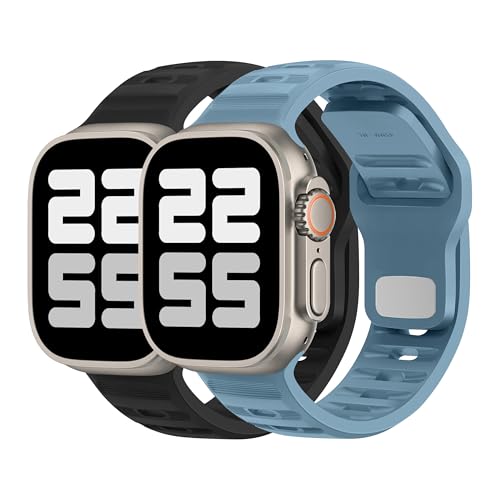 DONEGANI UC2 Armband für Apple Watch Band Ultra 2 49mm, Series 10 46mm, 9 8 7 45mm 41mm, SE 6 5 4 44mm 40mm, 3 2 1 42mm 38mm Damen Herren Sport Silikon Strap, Schwarz/Megalodonblau DONEGANI UC2 Armband für Apple Watch Band Ultra 2 49mm, Series 10 46mm, 9 8 7 45mm 41mm, SE 6 5 4 44mm 40mm, 3 2 1 42mm 38mm Damen Herren Sport Silikon Strap, Schwarz/Megalodonblau von DONEGANI