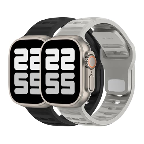 DONEGANI UC2 Armband für Apple Watch Band Ultra 2 49mm, Series 10 46mm, 9 8 7 45mm 41mm, SE 6 5 4 44mm 40mm, 3 2 1 42mm 38mm Damen Herren Sport Silikon Strap, Schwarz/Mondgrau DONEGANI UC2 Armband für Apple Watch Band Ultra 2 49mm, Series 10 46mm, 9 8 7 45mm 41mm, SE 6 5 4 44mm 40mm, 3 2 1 42mm 38mm Damen Herren Sport Silikon Strap, Schwarz/Mondgrau von DONEGANI