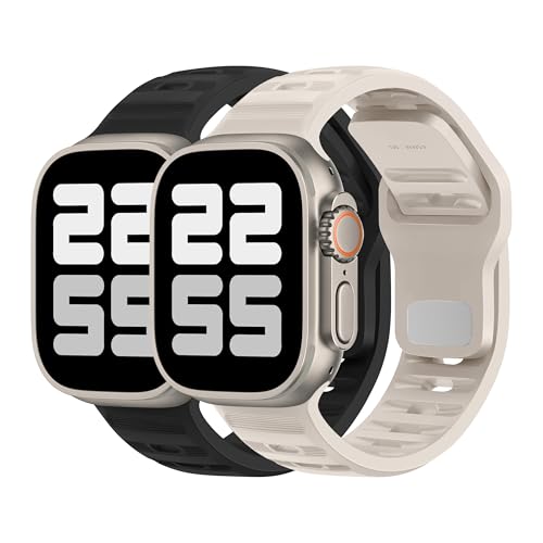 DONEGANI UC2 Armband für Apple Watch Band Ultra 2 49mm, Series 10 46mm, 9 8 7 45mm 41mm, SE 6 5 4 44mm 40mm, 3 2 1 42mm 38mm Damen Herren Sport Silikon Strap, Schwarz/Sternenlicht DONEGANI UC2 Armband für Apple Watch Band Ultra 2 49mm, Series 10 46mm, 9 8 7 45mm 41mm, SE 6 5 4 44mm 40mm, 3 2 1 42mm 38mm Damen Herren Sport Silikon Strap, Schwarz/Sternenlicht von DONEGANI