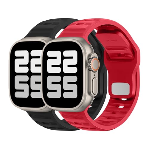 DONEGANI UC2 Armband für Apple Watch Band Ultra 2 49mm, Series 10 46mm, 9 8 7 45mm 41mm, SE 6 5 4 44mm 40mm, 3 2 1 42mm 38mm Damen Herren Sport Silikon Strap, Schwarz/Weihnachtsrot DONEGANI UC2 Armband für Apple Watch Band Ultra 2 49mm, Series 10 46mm, 9 8 7 45mm 41mm, SE 6 5 4 44mm 40mm, 3 2 1 42mm 38mm Damen Herren Sport Silikon Strap, Schwarz/Weihnachtsrot von DONEGANI