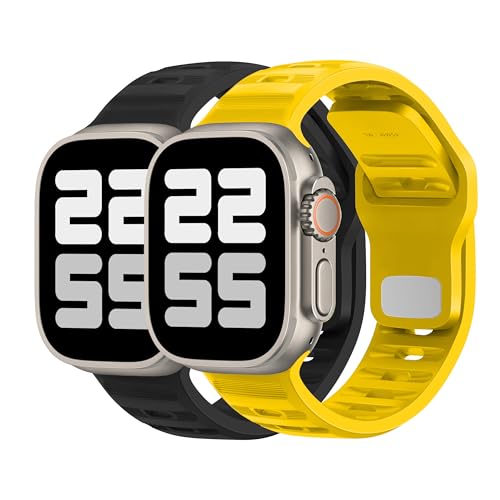 DONEGANI UC2 Armband für Apple Watch Band Ultra 2 49mm, Series 10 46mm, 9 8 7 45mm 41mm, SE 6 5 4 44mm 40mm, 3 2 1 42mm 38mm Damen Herren Sport Silikon Strap, Schwarz/Zitronengelb DONEGANI UC2 Armband für Apple Watch Band Ultra 2 49mm, Series 10 46mm, 9 8 7 45mm 41mm, SE 6 5 4 44mm 40mm, 3 2 1 42mm 38mm Damen Herren Sport Silikon Strap, Schwarz/Zitronengelb von DONEGANI