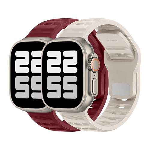 DONEGANI UC2 Armband für Apple Watch Band Ultra 2 49mm, Series 10 46mm, 9 8 7 45mm 41mm, SE 6 5 4 44mm 40mm, 3 2 1 42mm 38mm Damen Herren Sport Silikon Strap, Sternenlicht/Bordeauxrot DONEGANI UC2 Armband für Apple Watch Band Ultra 2 49mm, Series 10 46mm, 9 8 7 45mm 41mm, SE 6 5 4 44mm 40mm, 3 2 1 42mm 38mm Damen Herren Sport Silikon Strap, Sternenlicht/Bordeauxrot von DONEGANI