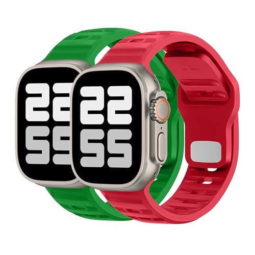 DONEGANI UC2 Armband für Apple Watch Band Ultra 2 49mm, Series 10 46mm, 9 8 7 45mm 41mm, SE 6 5 4 44mm 40mm, 3 2 1 42mm 38mm Damen Herren Sport Silikon Strap, Weihnachtsrot/Weihnachtsgrün DONEGANI UC2 Armband für Apple Watch Band Ultra 2 49mm, Series 10 46mm, 9 8 7 45mm 41mm, SE 6 5 4 44mm 40mm, 3 2 1 42mm 38mm Damen Herren Sport Silikon Strap, Weihnachtsrot/Weihnachtsgrün von DONEGANI
