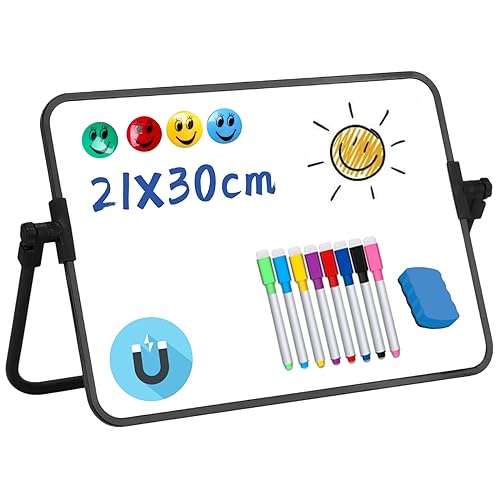DONGDA A4 Witeboard mit Ständer, Tragbare Doppelseitiges Magnettafel Pinnwand Magnetisch Dry Erase Whiteboard, White Board Tafel inklusive 8 Whiteboard Stifte/1 Schwamm/4 Magnete, 30 x 21cm von DONGDA