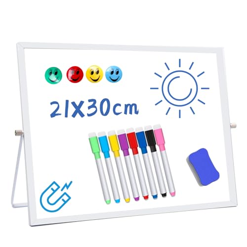 DONGDA Magnetisches Whiteboard mit Ständer, 35x25cm Doppelseitiges Magnettafel mit Aluminiumrahmen, Memoboard Magnetisch Trocken Abwischbares White Boards Kleine Whiteboard für Zeichnen Schreiben von DONGDA