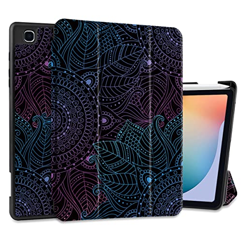 DONGKE Hülle für Samsung Galaxy Tab S6 Lite 10.4 2022/2020, Trifold Ständer + Stifthalter + Auto Wake/Sleep + Soft TPU Protective Stand Back Cover für Samsung Tablet (SM-P610/P613/ P615/P619), Mandala von DONGKE