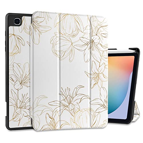 DONGKE Hülle für Samsung Galaxy Tab S6 Lite 10.4 2022/2020, Trifold Ständer + Stifthalter + Auto Wake/Sleep + Soft TPU Schutzhülle Stand Back Cover für Samsung Tablet (SM-P610/P613/ P615/P619), Gold von DONGKE