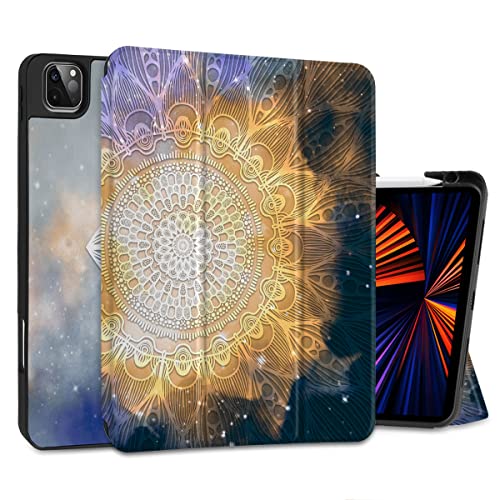 DONGKE Schutzhülle für 2021/2022 iPad Pro 12.9 Zoll 5.,6. Generation – Schlanke Schutzhülle – Apple Pencil Charging – Trifold Stand & Sleep/Wake Cover, Mandala Generation, Mandala Gray. phic von DONGKE