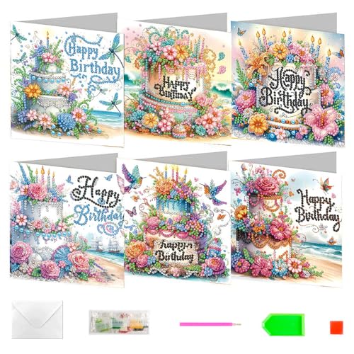 DONGKER Diamant Painting Karten Set, 6 Stück Diamond Malerei Geburtstagskarte mit Briefumschlag & Werkzeug, 5D Diamant Malerei Grußkarte für Freunde, Familie, Erwachsene DIY Bastelarbeiten DONGKER Diamant Painting Karten Set, 6 Stück Diamond Malerei Geburtstagskarte mit Briefumschlag & Werkzeug, 5D Diamant Malerei Grußkarte für Freunde, Familie, Erwachsene DIY Bastelarbeiten von DONGKER