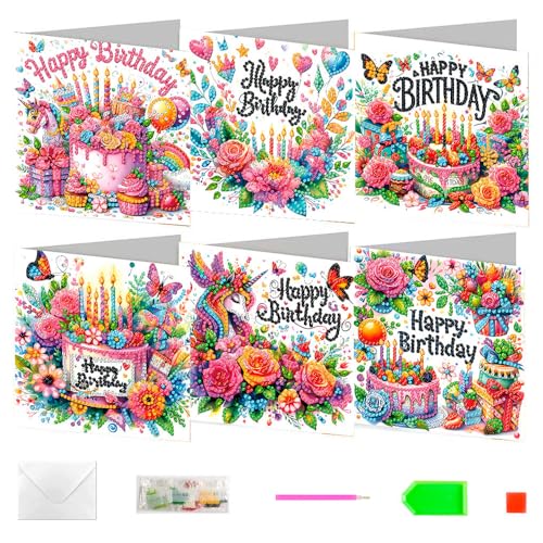 DONGKER Diamant Painting Karten Set, 6 Stück Diamond Malerei Geburtstagskarte mit Briefumschlag & Werkzeug, 5D Diamant Malerei Grußkarte für Freunde, Familie, Erwachsene DIY Bastelarbeiten DONGKER Diamant Painting Karten Set, 6 Stück Diamond Malerei Geburtstagskarte mit Briefumschlag & Werkzeug, 5D Diamant Malerei Grußkarte für Freunde, Familie, Erwachsene DIY Bastelarbeiten von DONGKER
