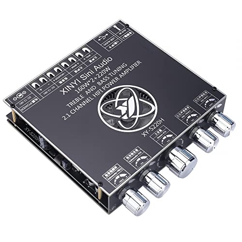 Bluetooth-Verstärkerplatinenmodul, XY-S220H TDA7498 HiFi Kabelloser Bluetooth-Verstärker 2.1 Kanal 160 W * 2 + 220 W BLE5.1 Höhen-Bass-Subwoofer AUX/U-Disk Audio-App-Steuerung von DONGKER