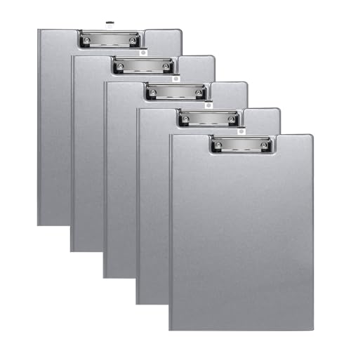 (5 Stück) Klemmbrett A4 mit Deckel, Schreibbrett Klemmbretter mit Metalklemme und Aufhängeose, Clipboard mit Tasche, Klemmbrettmappe für Büro,Schule（Grau） von DONGLI