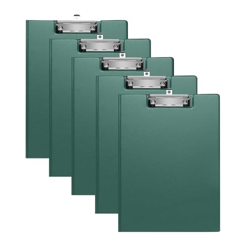 (5 Stück) Klemmbrett A4 mit Deckel, Schreibbrett Klemmbretter mit Metalklemme und Aufhängeose, Aufklappbare Clipboard mit Tasche, Klemmbrettmappe für Büro,Schule（Grün） von DONGLI
