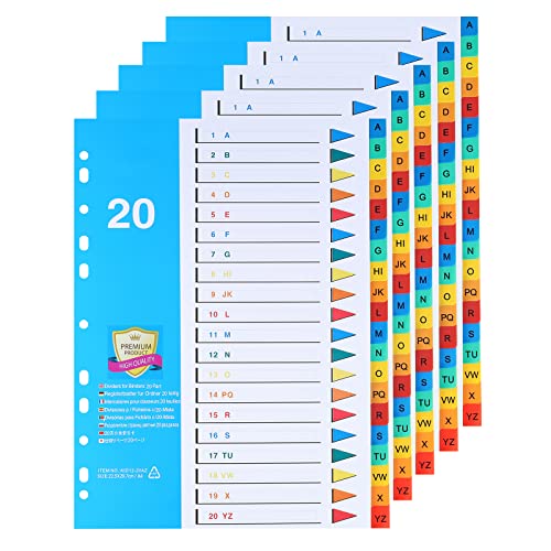 [5 Stück]20-teiliges Register für Ordner A4 A-Z,Farbig Trennblätter für Ordner A4 aus PP,Ordner Trennblätter A4 von DONGLI