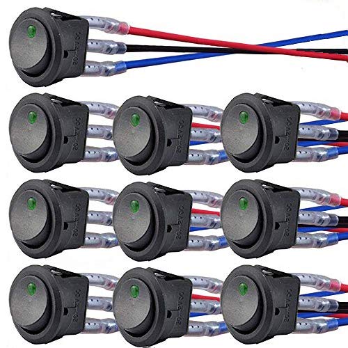 DONJON Wippschalter, 12V 20A / 24V 10A LED Rocker Kippschalter (mit 16AWG Draht) SPST On/OFF für Auto RV Truck Jeep Off Road Boat Marine (10Pcs)(green) von DONJON