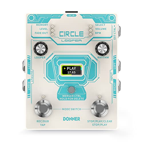 Donner Circle Looper Pedal, Stereo Guitar Looper Pedal, 40 Slots 160 mins Loop Pedal with Drum Machine 100 Drum Grooves, Tap Tempo, Fade Out von DONNER