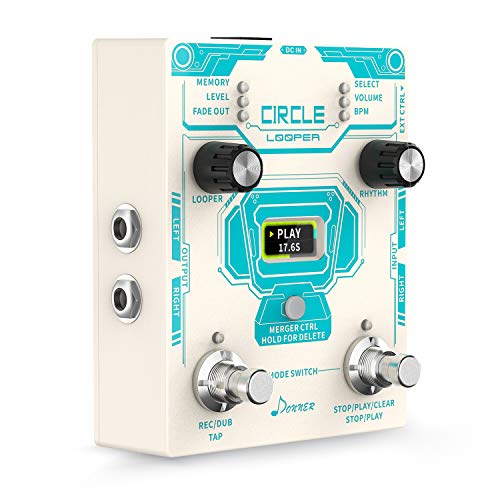 Donner Circle Looper Record Gitarren Effektpedal mit Time Progress Bar Display Loop Pedal Max. 4min Aufnahmezeit für jede Schleife, 160 Minuten Gesamtaufnahmekapazität, Unbegrenzt Overdubbing von Donner