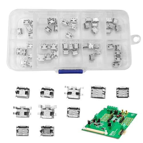 DONOONIS 50 Stück Micro USB Buchse Stecker Micro USB Buchse,USB Buchse Löten,USB Stecker Lötbar,Zum Löten Micro USB Stecker Lötbar 5-Pin Dip 180 Grad 10 Modelle 5pcs Von Jedem Typ Verbinder von DONOONIS