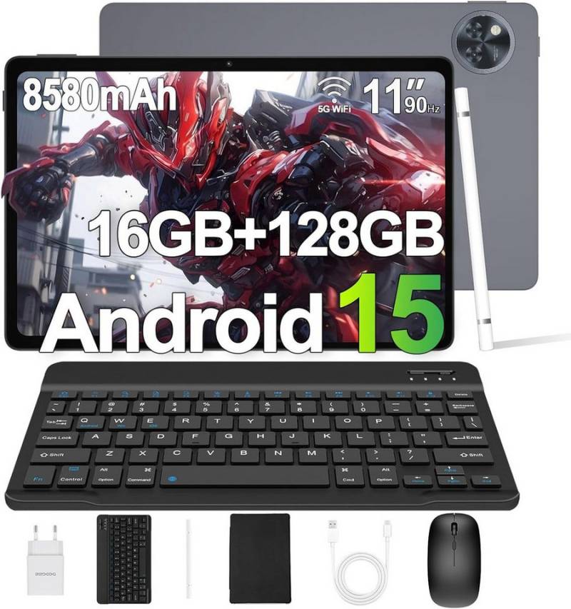 DOOGEE 16 GB RAM 8580 mAh WiFi, GPS, BT 5.0, OTG Tablet (11", 128 GB, Android 15, Leistungsstarkes Gerät mit großem Display und umfangreichem Zubehör) von DOOGEE