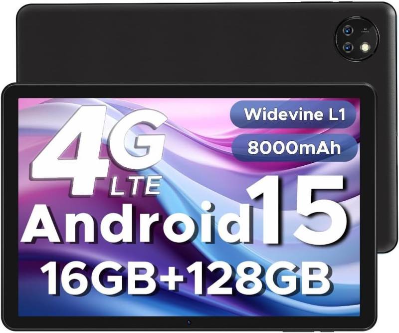 DOOGEE 2025 Neuestes BT5.0/ OTG/Widevine L1/ Face ID Tablet (10", 128 GB, Andriod 15, mit SIM-Kartensteckplatz, 8000mAh Gaming-4G LTE/5G WiFi, Dual-Kamera) von DOOGEE