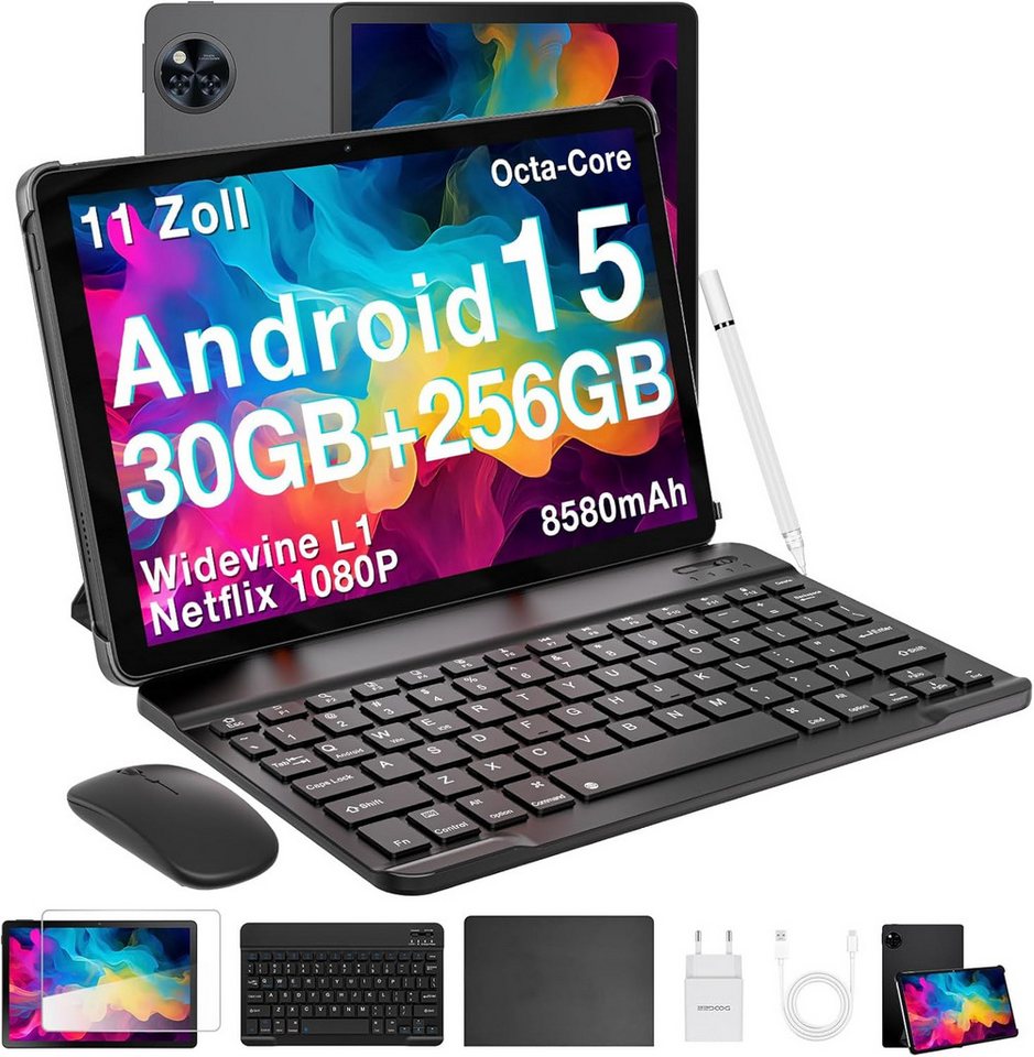 DOOGEE 5G WiFi, T7200 Octa Core, 13MP + 5MP Tablet (11", 256 GB, Android 15, mit Tastatur, Stift, Maus, Hülle, Netflix 1080P 8580mAh, 90Hz Display) von DOOGEE