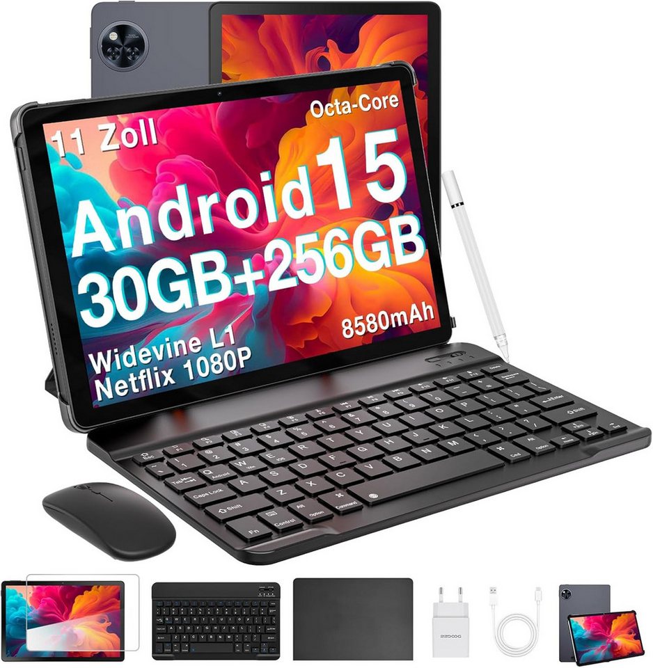DOOGEE 5G WiFi, T7200 Octa Core, 13MP + 5MP Tablet (11", 256 GB, Android 15, mit Tastatur, Stift, Maus, Hülle, Netflix 1080P 8580mAh, 90Hz Display) von DOOGEE