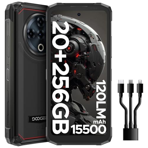 DOOGEE Fire 6 Power Outdoor Handy 20GB + 256GB/2TB, 15500mAh(33W) Outdoor Smartphone, 120LM Taschenlampe, 6,56 Zoll HD+ Outdoor Handy Ohne Vertrag Android 14, 50MP Kameran, Dual 4G SIM/NFC/GMS/Face ID von DOOGEE