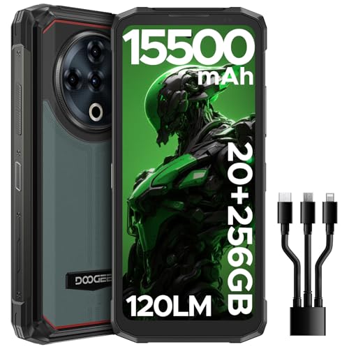 DOOGEE Fire 6 Power Outdoor Handy 20GB + 256GB/2TB, 15500mAh(33W) Outdoor Smartphone, 120LM Taschenlampe, 6,56 Zoll HD+ Outdoor Handy Ohne Vertrag Android 14, 50MP Kameran, Dual 4G SIM/NFC/GMS/Face ID von DOOGEE
