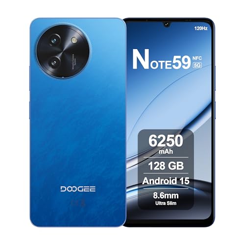 DOOGEE Note59 Smartphone 5G Android 15, 32GB RAM + 128GB ROM, 6250mAh Akku, Display 6.75 Zoll HD+ 120Hz, AI Kamera 16MP, Octa-Core, Dual SIM, NFC, Handy Ohne Vertrag, 2025, Blau DOOGEE Note59 Smartphone 5G Android 15, 32GB RAM + 128GB ROM, 6250mAh Akku, Display 6.75 Zoll HD+ 120Hz, AI Kamera 16MP, Octa-Core, Dual SIM, NFC, Handy Ohne Vertrag, 2025, Blau von DOOGEE