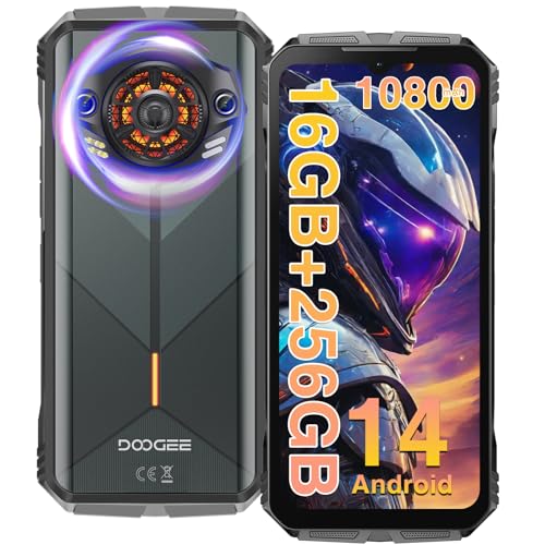 DOOGEE S PUNK Outdoor Handy Ohne Vertrag Android 14, 16GB+256GB, 126dB Lautsprecher, 50MP+16MP Kamera,10800mAh/33W, 6.58'' FHD+ Outdoor Smartphone, baustellenhandy/NFC/OTG/Fingerabdruck ID/Dual 4G SIM von DOOGEE