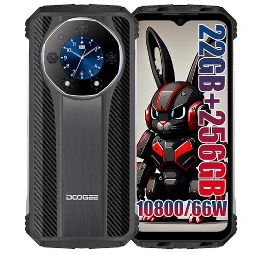 DOOGEE S110 4G Outdoor Smartphone Ohne Vertrag (2023), Helio G99 Octa Core 22GB + 256GB, 10800mAh Akku / 66W, 50MP Kamera (24MP Infrarot) + 16MP + 32MP, Android 13 6.58 Zoll, NFC Silber von DOOGEE