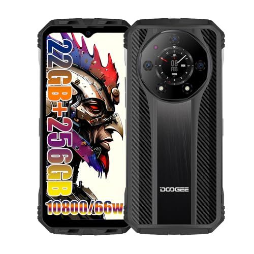 DOOGEE S110 4G Outdoor Smartphone Ohne Vertrag, Helio G99 Octa Core 22GB + 256GB, 10800mAh Akku / 66W, 50MP Kamera (24MP Infrarot) + 16MP + 32MP, Android 13 6.58 Zoll, NFC Simlockfreie Schwarz von DOOGEE