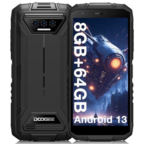 DOOGEE S41T (2024) Outdoor Handy Ohne Vertrag, 6300 mAh, 8GB RAM+64GB/ 1TB Erweiterbar ROM, Android 13 Outdoor Smartphone 5,5 Zoll HD+ IP68/P69K, 13MP DREI Kameras, 4G Dual SIM NFC/OTG/GPS von DOOGEE
