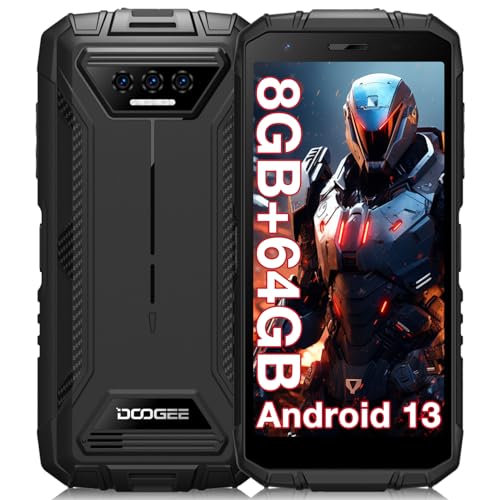 DOOGEE S41T Android 13 Outdoor Handy Ohne Vertrag (2024), 6300 mAh, 8GB RAM+64GB/ 1TB Erweiterbar ROM,Wasserdicht Outdoor Smartphone 5,5 Zoll HD+ IP68/P69K,13MP DREI Kameras, 4G Dual SIM NFC/OTG/GPS von DOOGEE