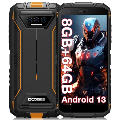 DOOGEE S41T Outdoor Handy Ohne Vertrag [2024], 6300 mAh, 8GB RAM+64GB/ 1TB Erweiterbar ROM, Android 13 Outdoor Smartphone 5,5 Zoll HD+ IP68/P69K, 13MP DREI Kameras, 4G Dual SIM NFC/OTG/GPS von DOOGEE