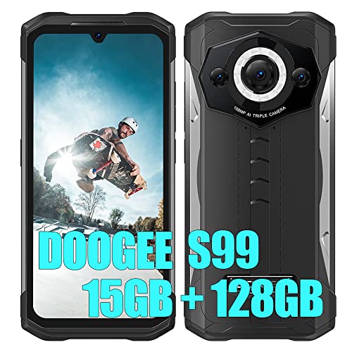 DOOGEE S99 (2023), Helio G96 15GB + 128GB, Smartphone Ohne Vertrag, 108MP Kamera (64MP Infrarot) + 16MP + 32MP, 4G IR Nachtsicht, Android 12 6.3 Zoll, 6000mAh Akku Kabelloses Aufladen NFC Schwarz von DOOGEE
