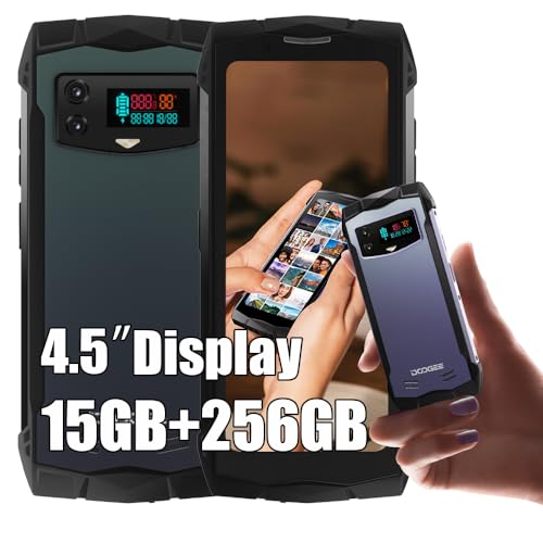 DOOGEE Smini 4G Outdoor Smartphone Ohne Vertrag, Helio G99 Octa Core 15GB + 256GB, 4.5 Zoll, 3000mAh Akku / 18W, 50MP Kamera + 8MP, Android 13, NFC Simlockfreie Handys Gesicht Fingerabdruck ID Schwarz von DOOGEE