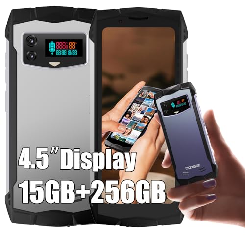 DOOGEE Smini 4G Outdoor Smartphone Ohne Vertrag, Helio G99 Octa Core 15GB + 256GB, 4.5 Zoll, 3000mAh Akku / 18W, 50MP Kamera + 8MP, Android 13, NFC Simlockfreie Handys Gesicht Fingerabdruck ID Silber von DOOGEE